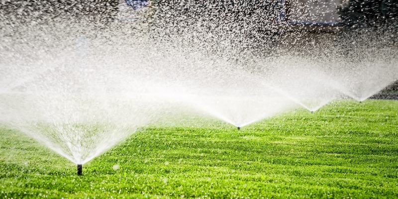 Multiple Sprinkler heads on watering lawn