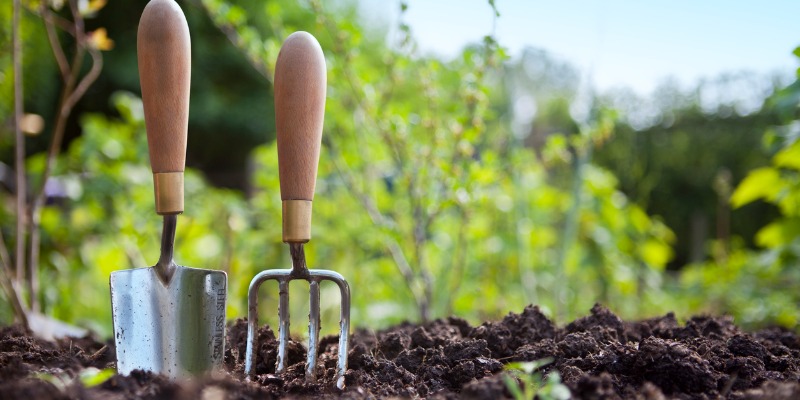 Garden tools in soil