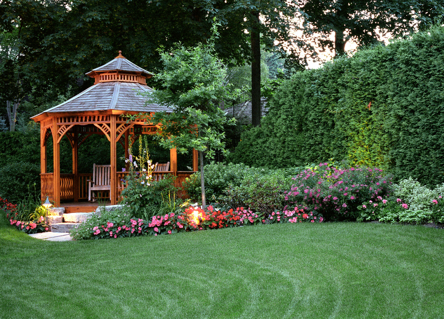 landscape design with a wooden structure by toronto landscaping contractors